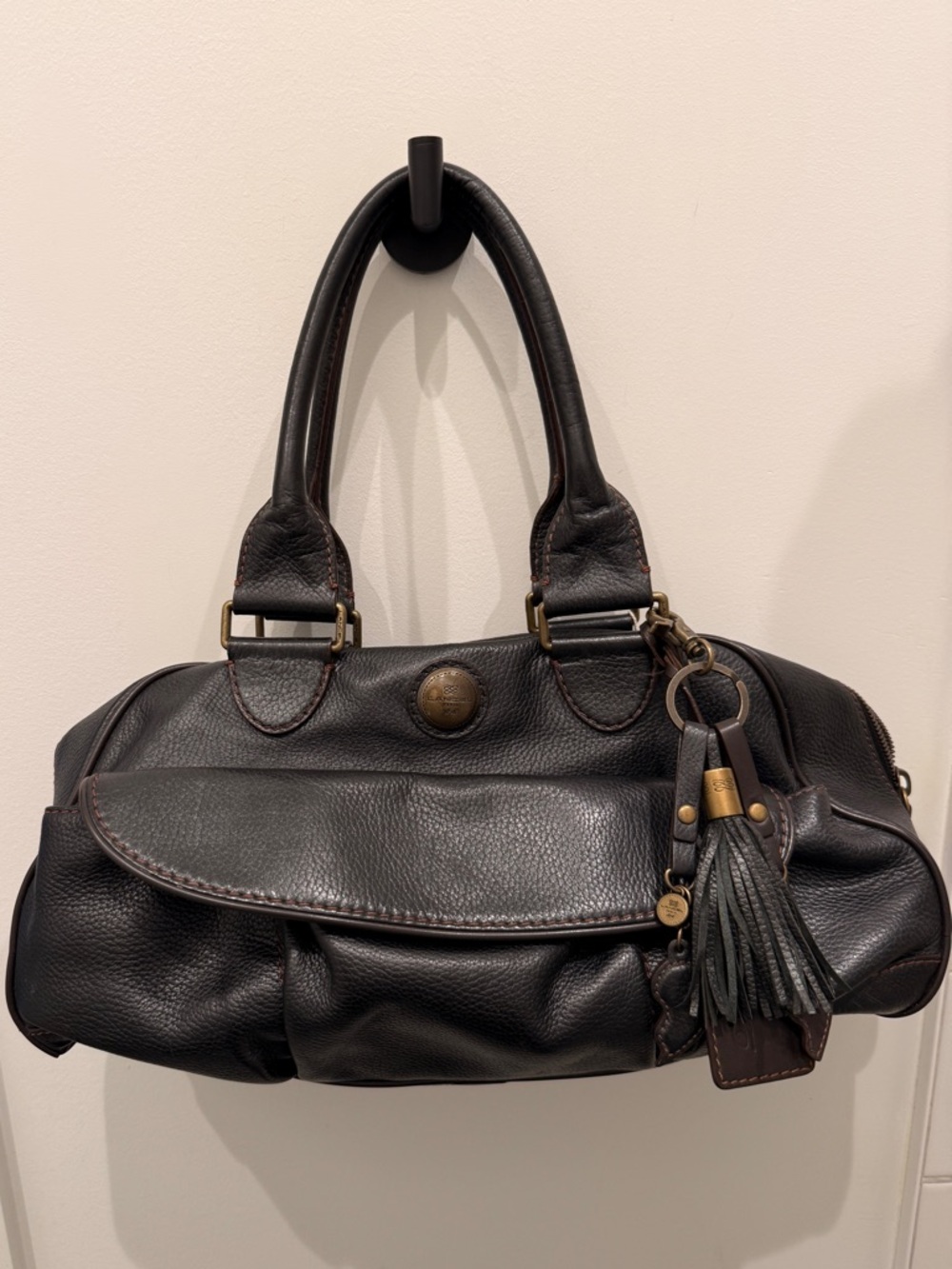 Dark brown Lancel bowler style bag